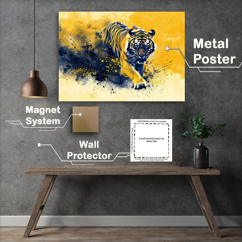 Buy Metal Poster : (The Tiger runs in a dark and yellow)