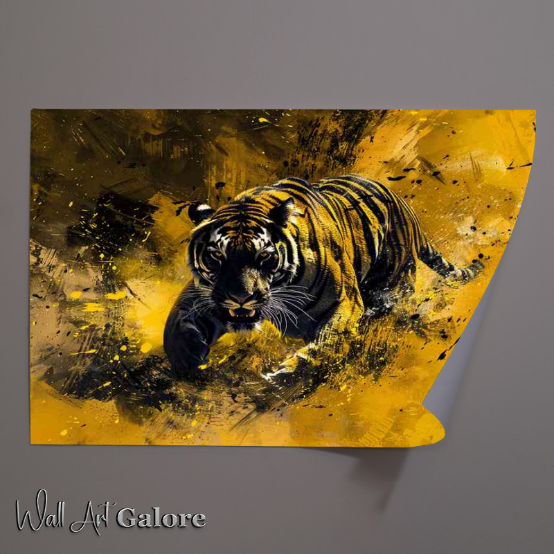 Buy Unframed Poster : (The Tiger runs in a dark and yellow with Splash art)