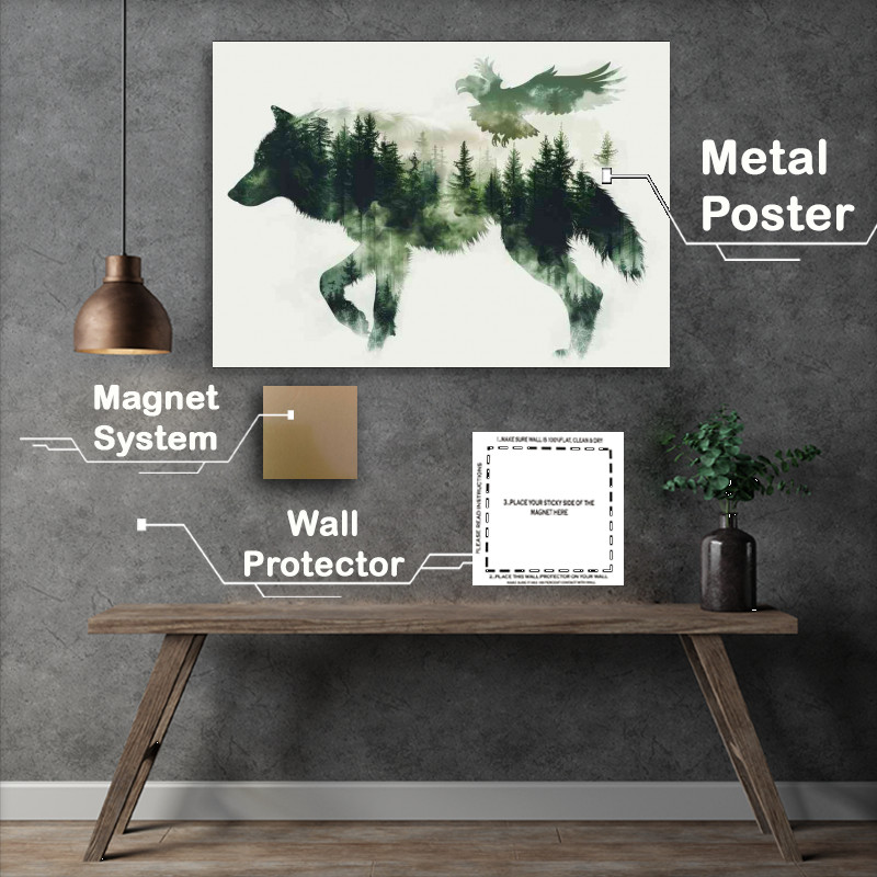 Buy Metal Poster : (The Wolf and Eagle in double exposure)