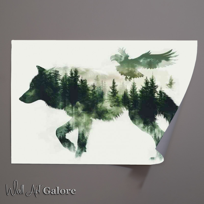 Buy Unframed Poster : (The Wolf and Eagle in double exposure)