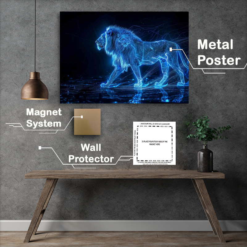 Buy Metal Poster : (The blue majestic lion walking)