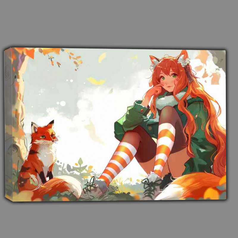 Buy Canvas : (The foxes and the red haired girl on the ground)