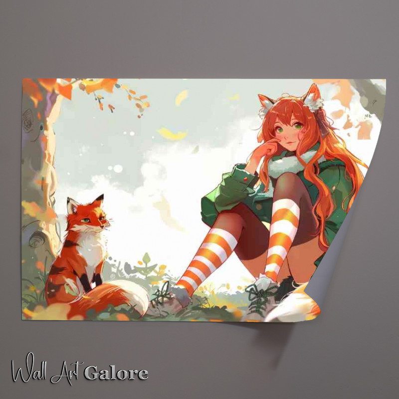 Buy Unframed Poster : (The foxes and the red haired girl on the ground)