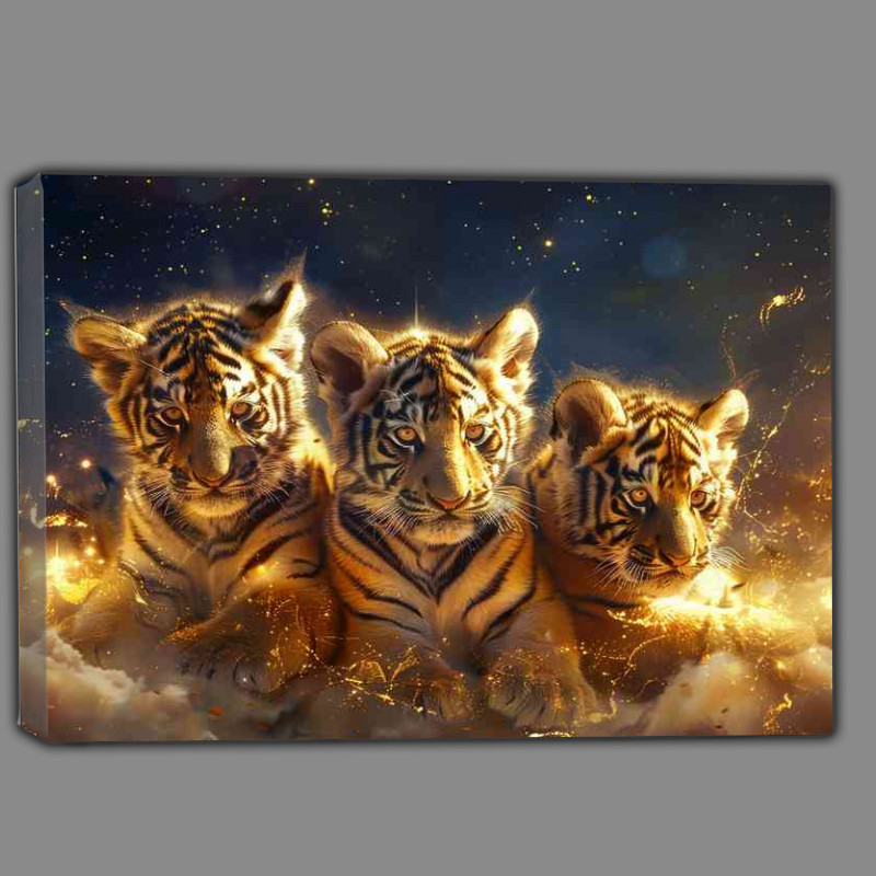 Buy Canvas : (Tiger cubs in golden light in the night sky)