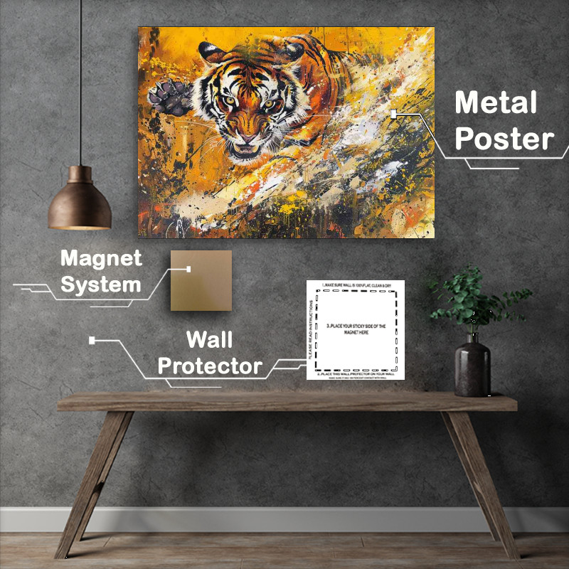 Buy Metal Poster : (Tiger flying through an open space)