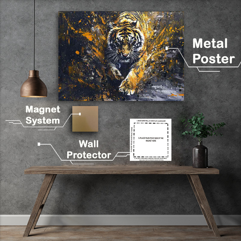 Buy Metal Poster : (Tiger running on the road painting)