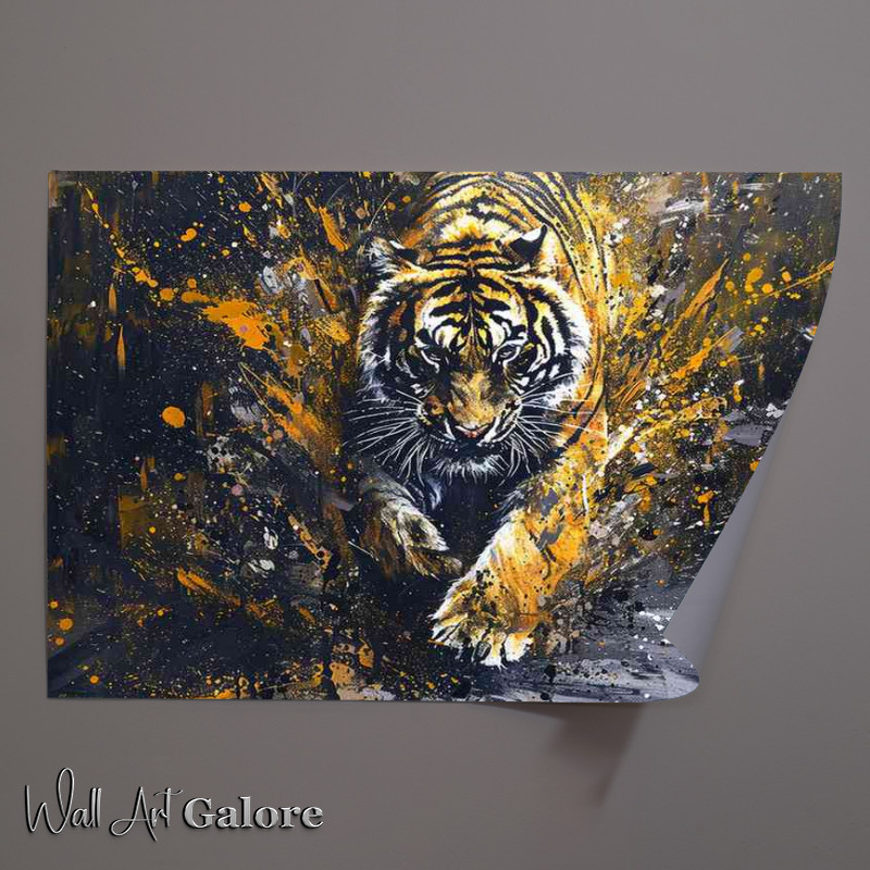 Buy Unframed Poster : (Tiger running on the road painting)