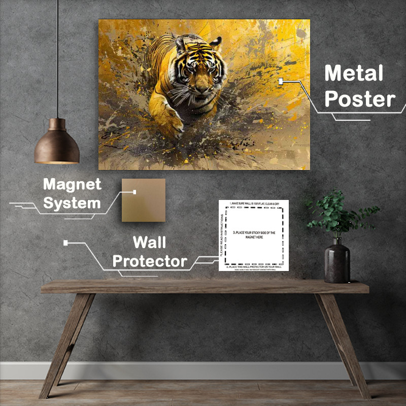 Buy Metal Poster : (Tiger running through the splashed art)