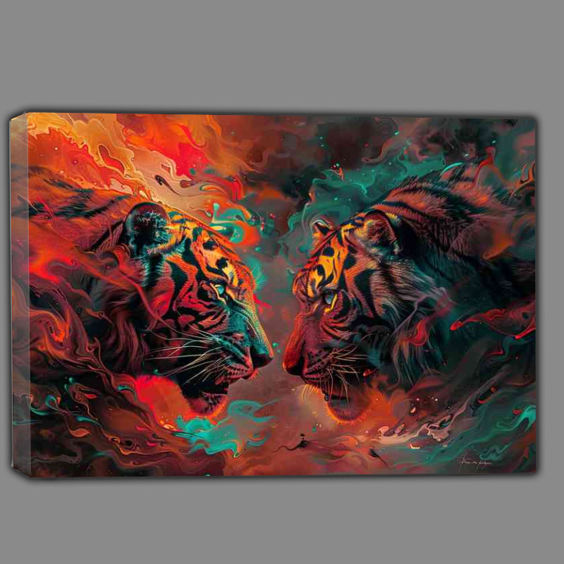 Buy Canvas : (Tigers with lions eyes in flame)