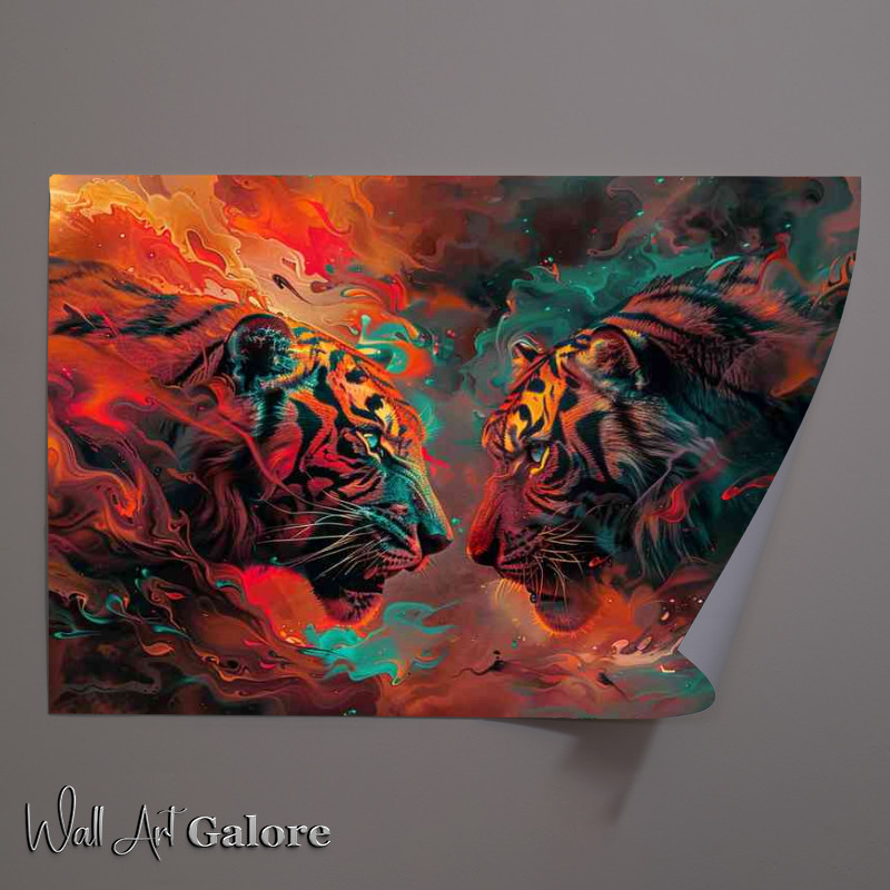 Buy Unframed Poster : (Tigers with lions eyes in flame)