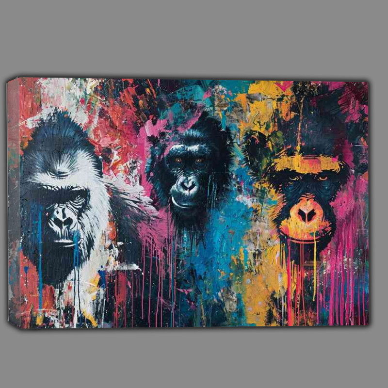 Buy Canvas : (Trio of gorillas in a splashed art style)