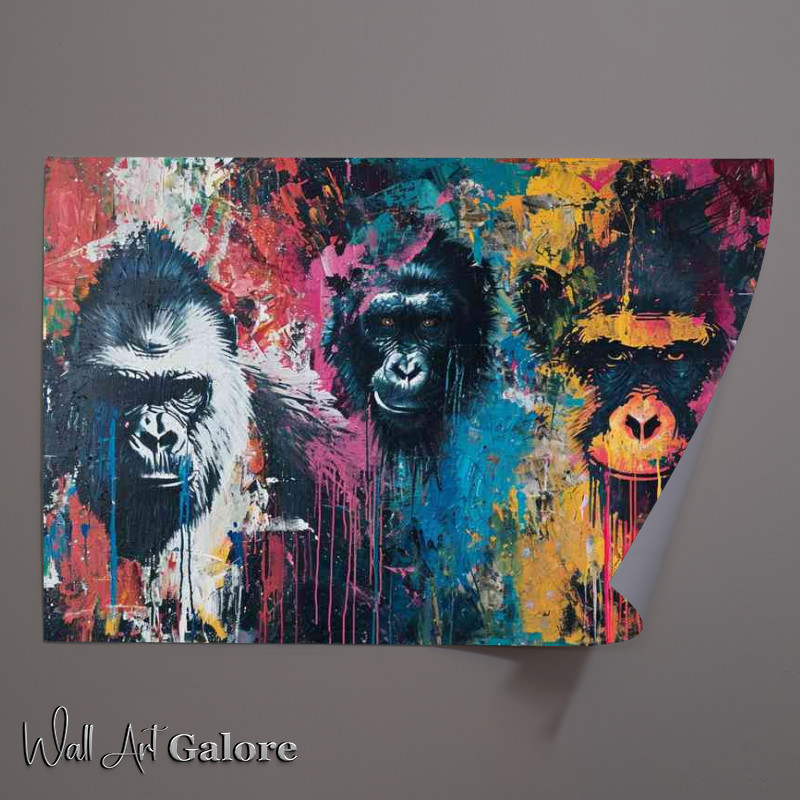 Buy Unframed Poster : (Trio of gorillas in a splashed art style)