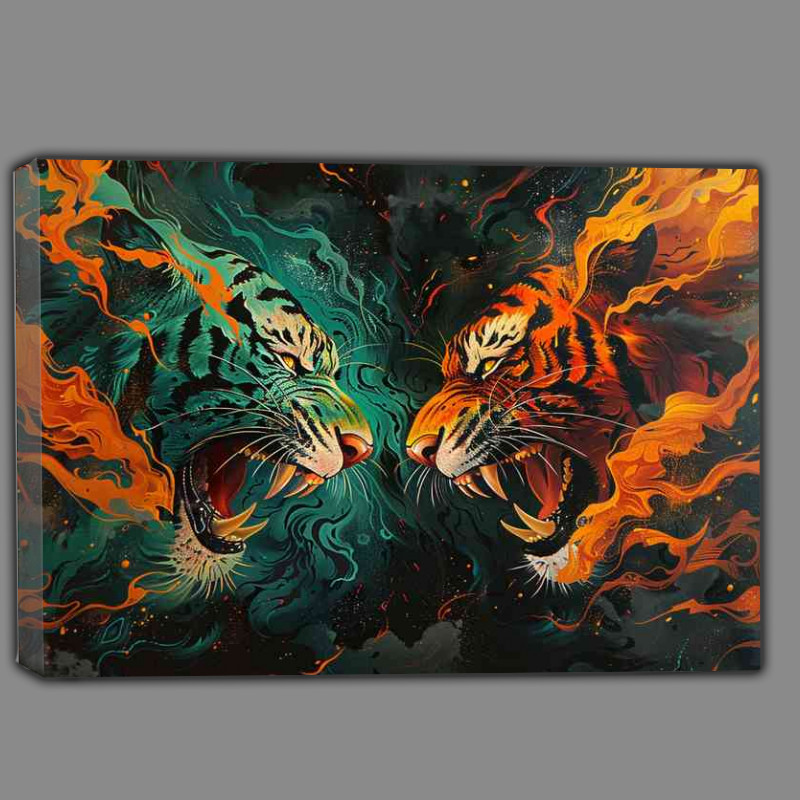 Buy Canvas : (Two Tigers facing each other orange and green)