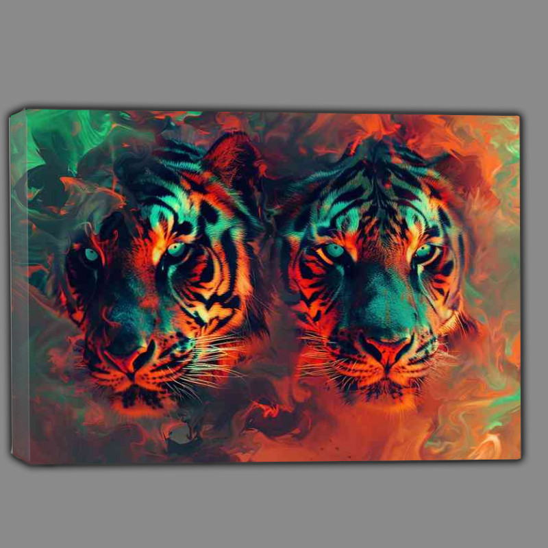 Buy Canvas : (Two Tigers in flames with blue eyes)