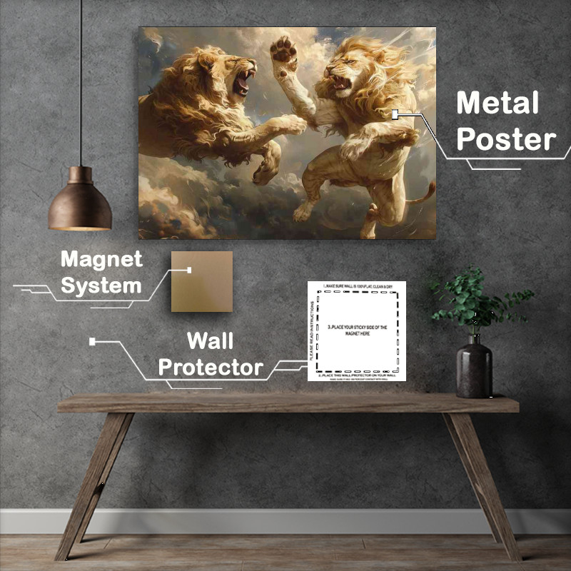 Buy Metal Poster : (Two lions that are fighting)