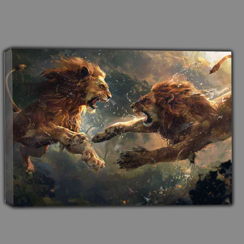 Buy Canvas : (Two lions that are fighting in the air)