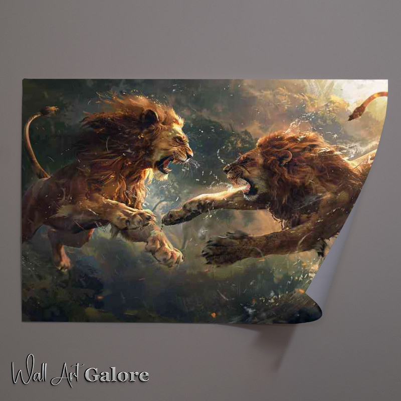 Buy Unframed Poster : (Two lions that are fighting in the air)