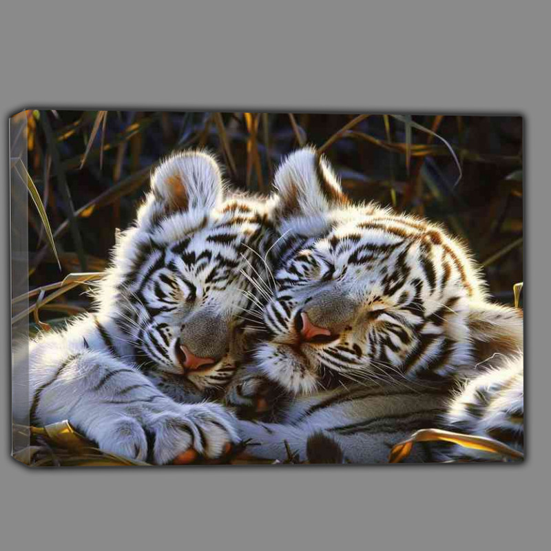 Buy Canvas : (White Tiger cubs sleeping during the day)