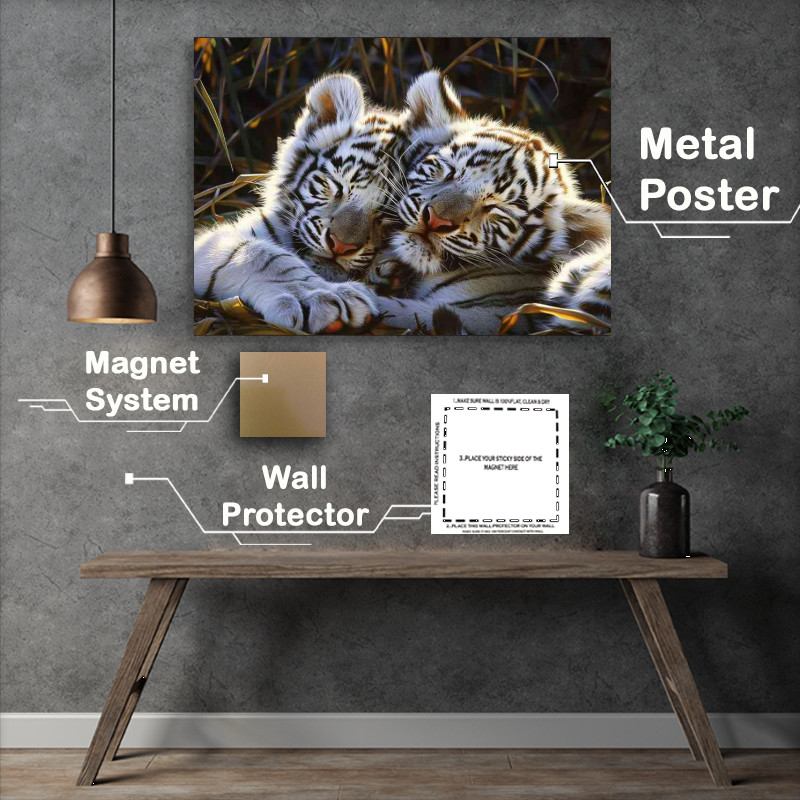 Buy Metal Poster : (White Tiger cubs sleeping during the day)