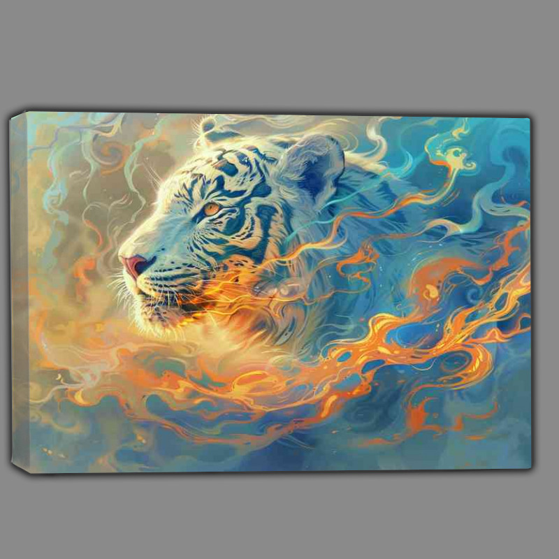 Buy Canvas : (White Tiger with flames fire and steam)