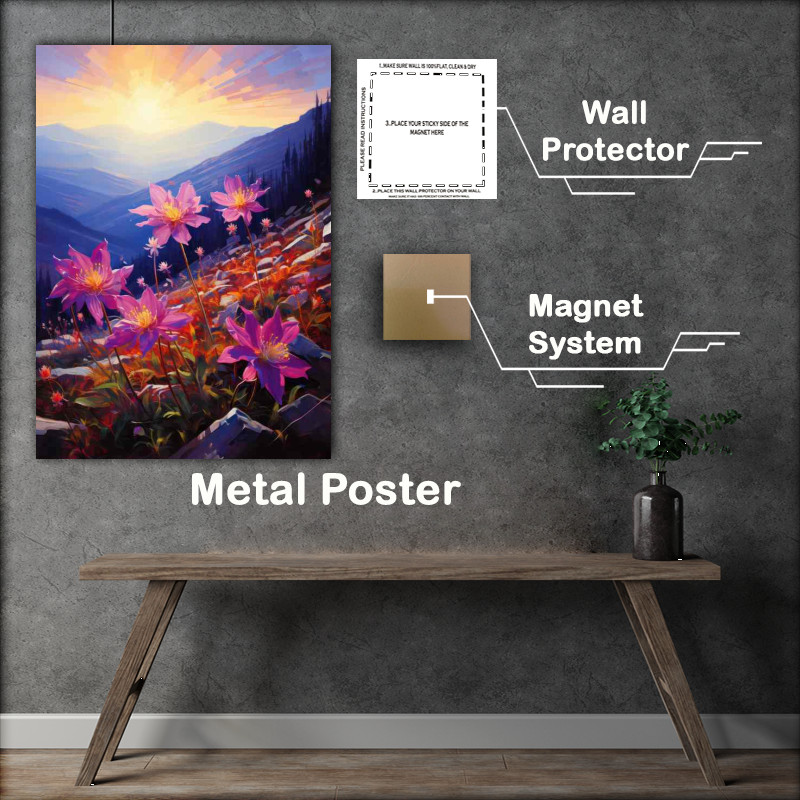 Buy Metal Poster : (Pink flowers in the mountains)