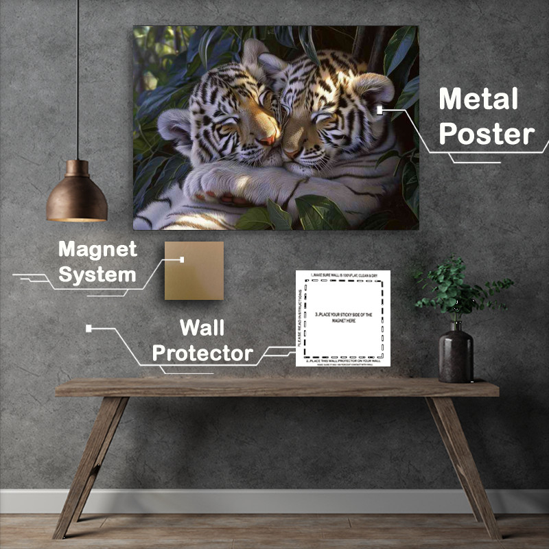 Buy Metal Poster : (White tiger cubs cuddling together)