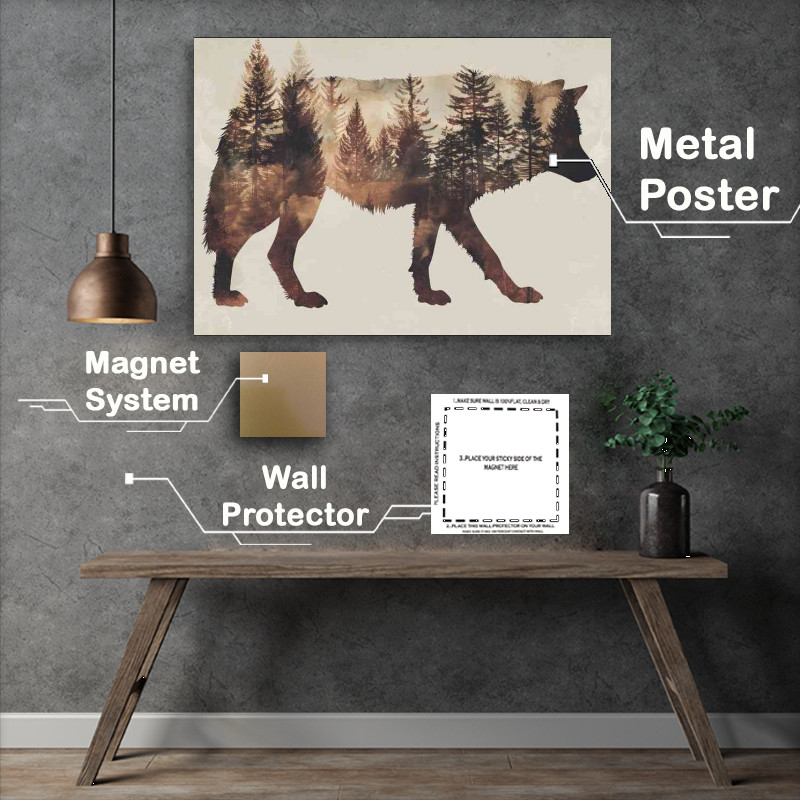 Buy Metal Poster : (Wolf in the forest with double exposure)