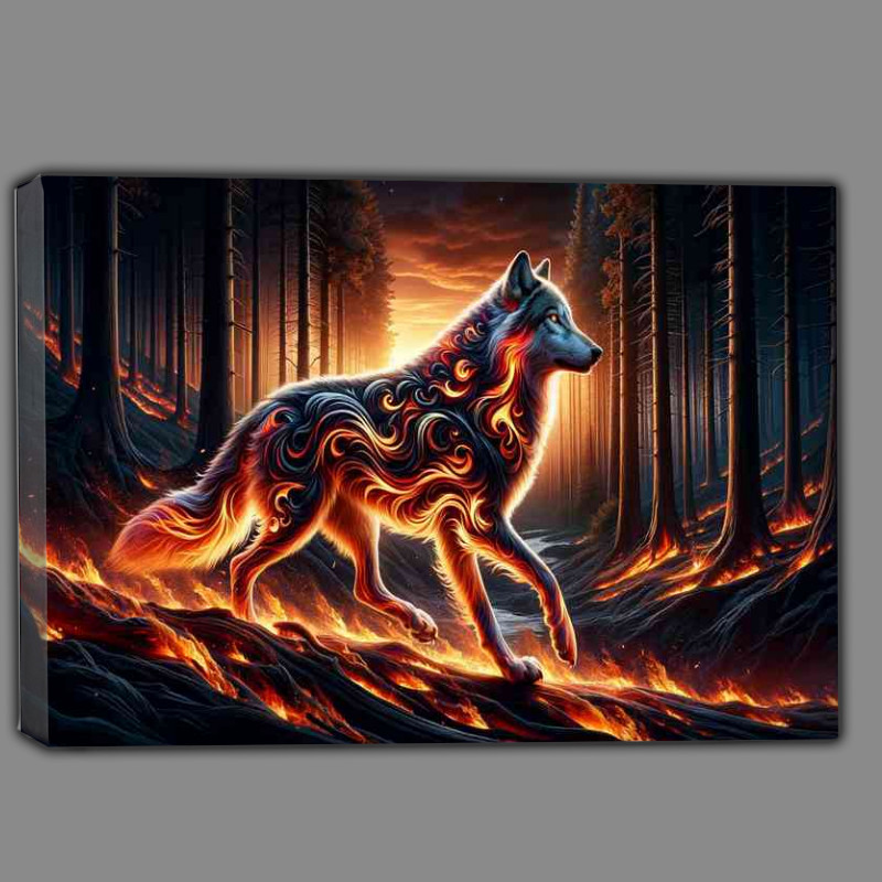 Buy Canvas : (Wolf its fur patterned with swirling flames)