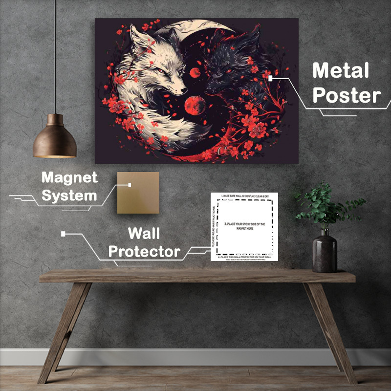 Buy Metal Poster : (Yin yang symbol made of two foxes one white)
