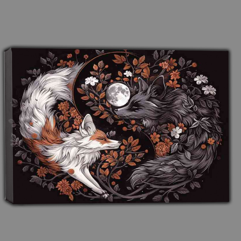 Buy Canvas : (Yin yang with two Foxes one white and the other)