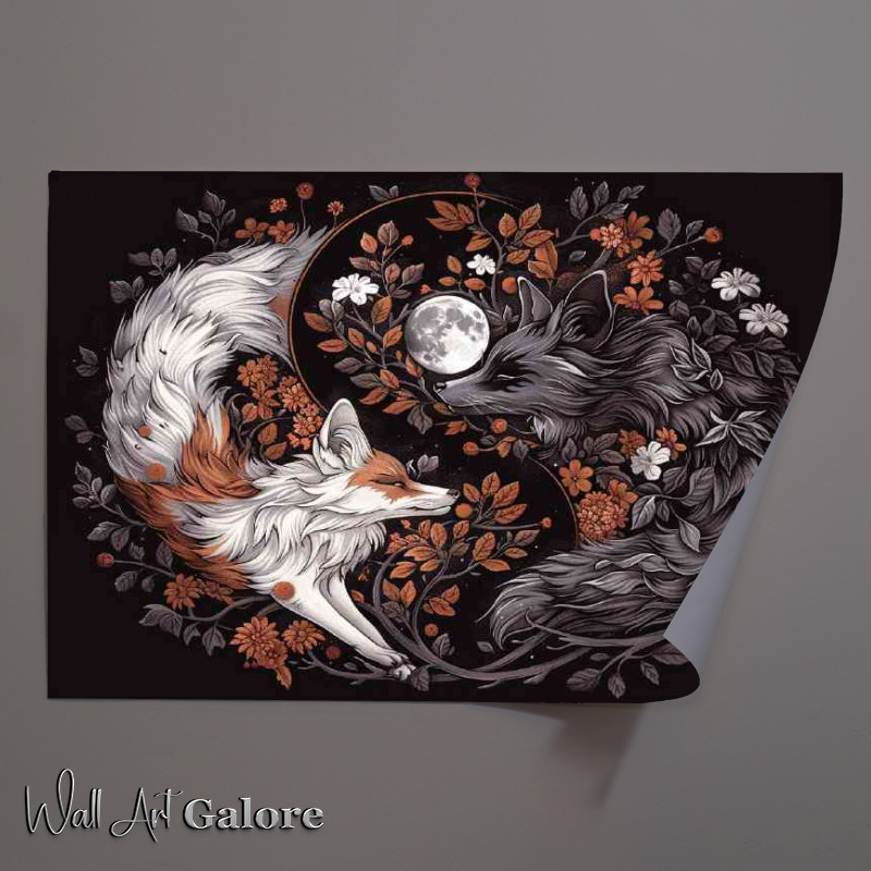 Buy Unframed Poster : (Yin yang with two Foxes one white and the other)