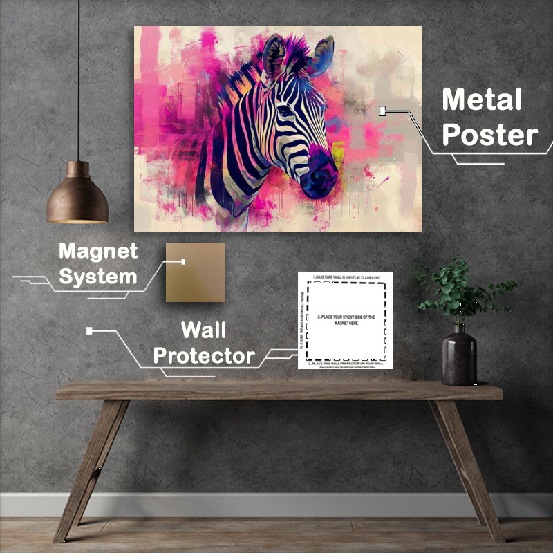 Buy Metal Poster : (Zebra colourful realisum art)
