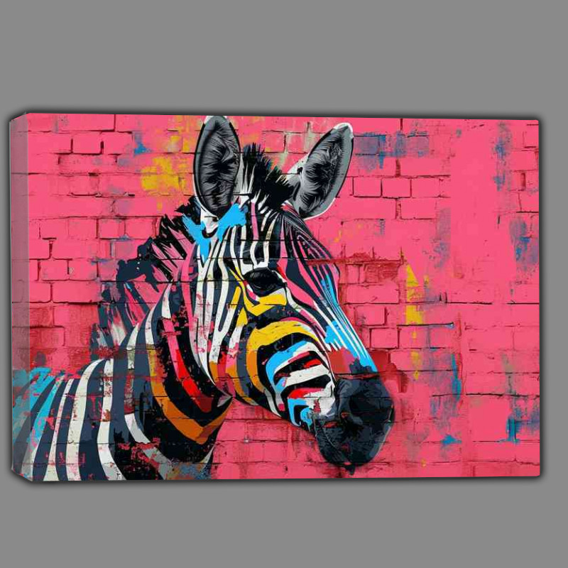 Buy Canvas : (Zebra head with a variety of colors and pink background)