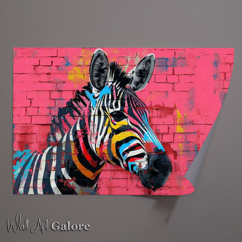 Buy Unframed Poster : (Zebra head with a variety of colors and pink background)