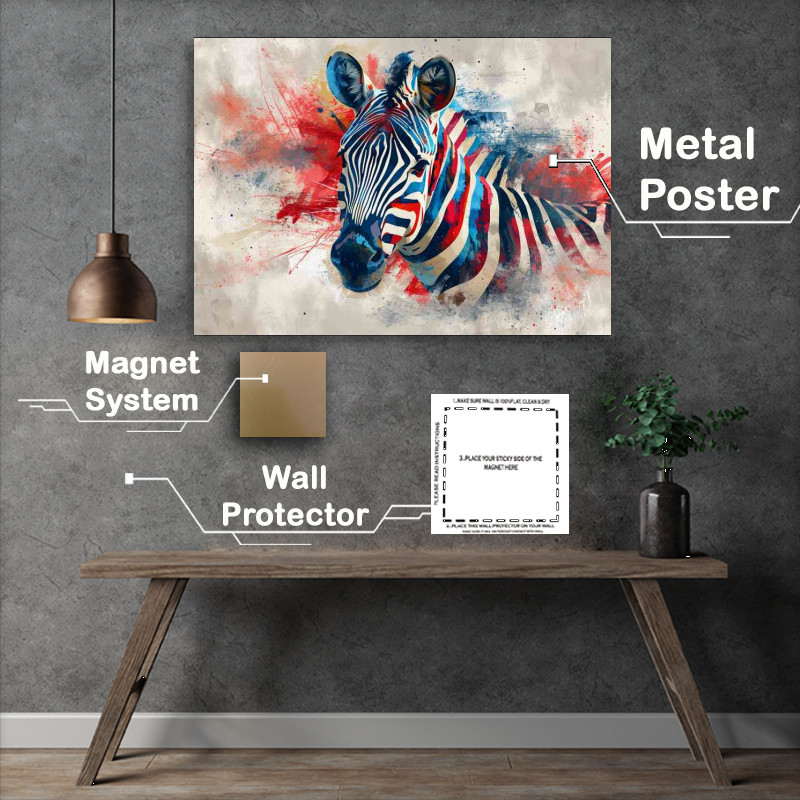 Buy Metal Poster : (Zebra with red splashes art)