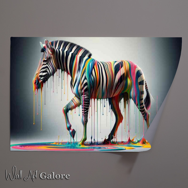 Buy Unframed Poster : (Zebra with vibrant dripping stripes in an array of colors)