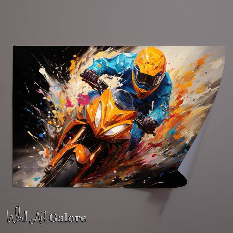 Buy Unframed Poster : (Motarbike driving through the paint splashes)