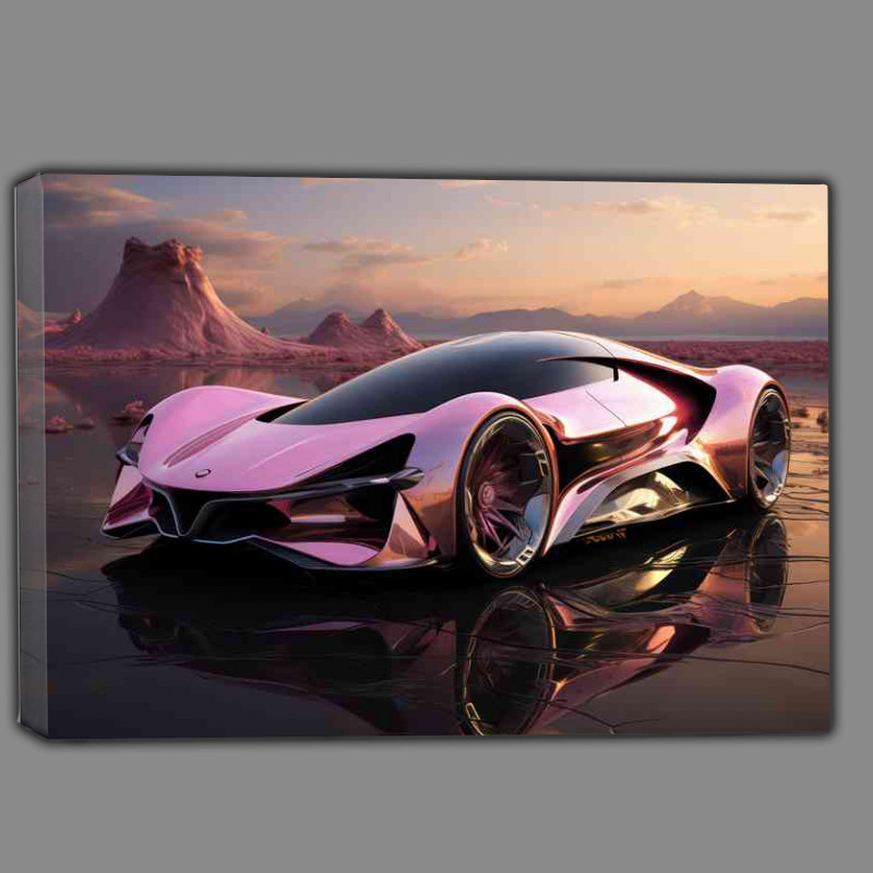 Buy Canvas : (A futuristic car in pink in the desert)