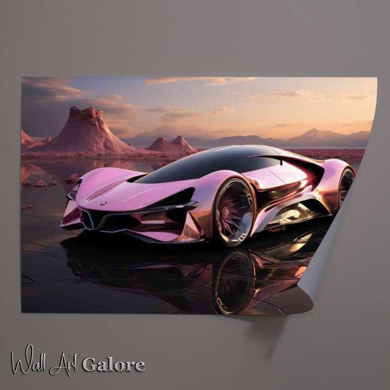 Buy Unframed Poster : (A futuristic car in pink in the desert)