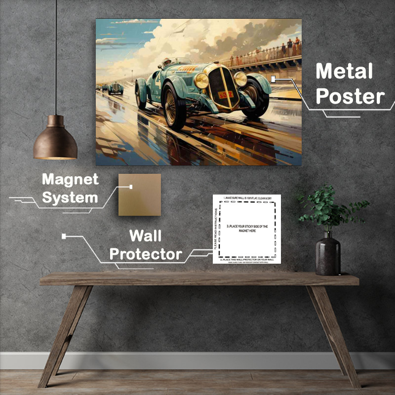 Buy Metal Poster : (A vintage race car on a race track classic)