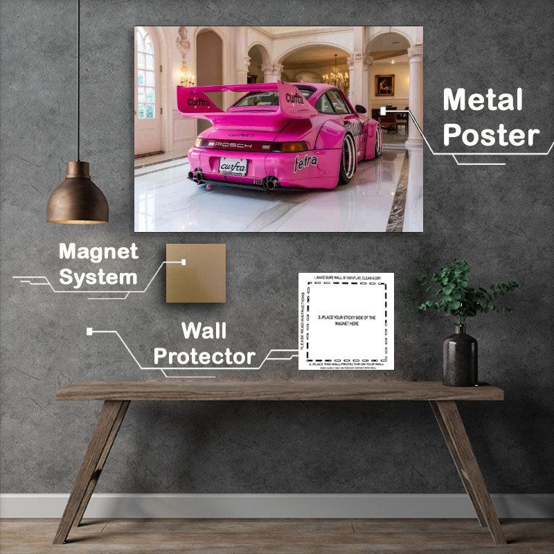 Buy Metal Poster : (Backside of an all pink widebody Porsche)
