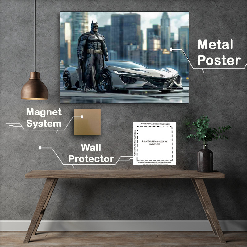 Buy Metal Poster : (Batman_standing_next to the silver car)