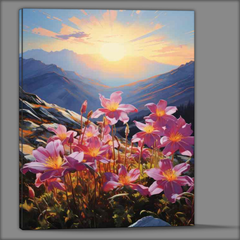 Buy Canvas : (Wild columbines bloom in the mountains)