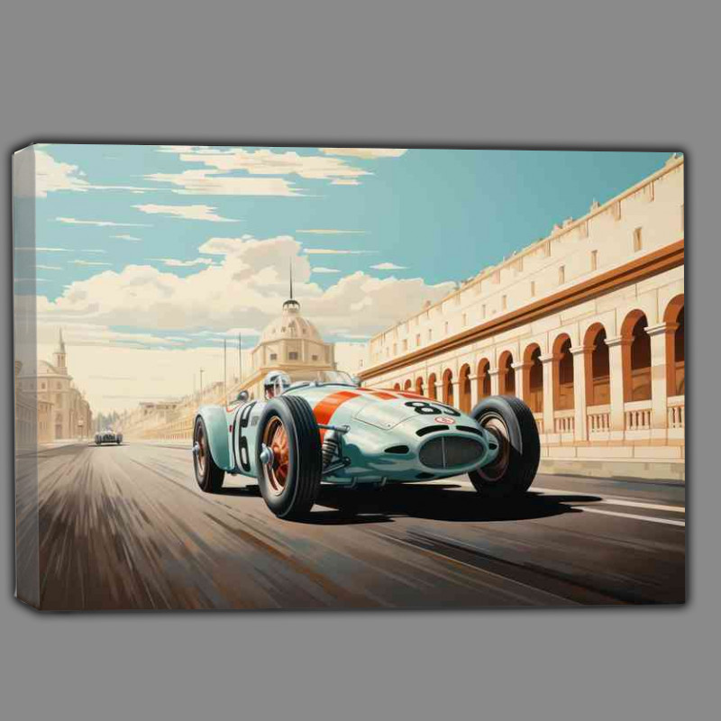 Buy Canvas : (Blue vintage race car on track)