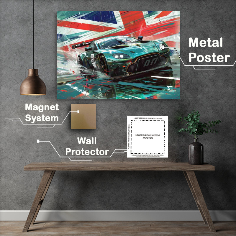 Buy Metal Poster : (British green Aston Martin on race day)