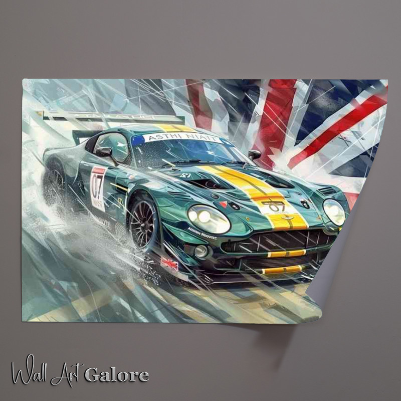 Buy Unframed Poster : (British made Aston Martin on the track painted style)