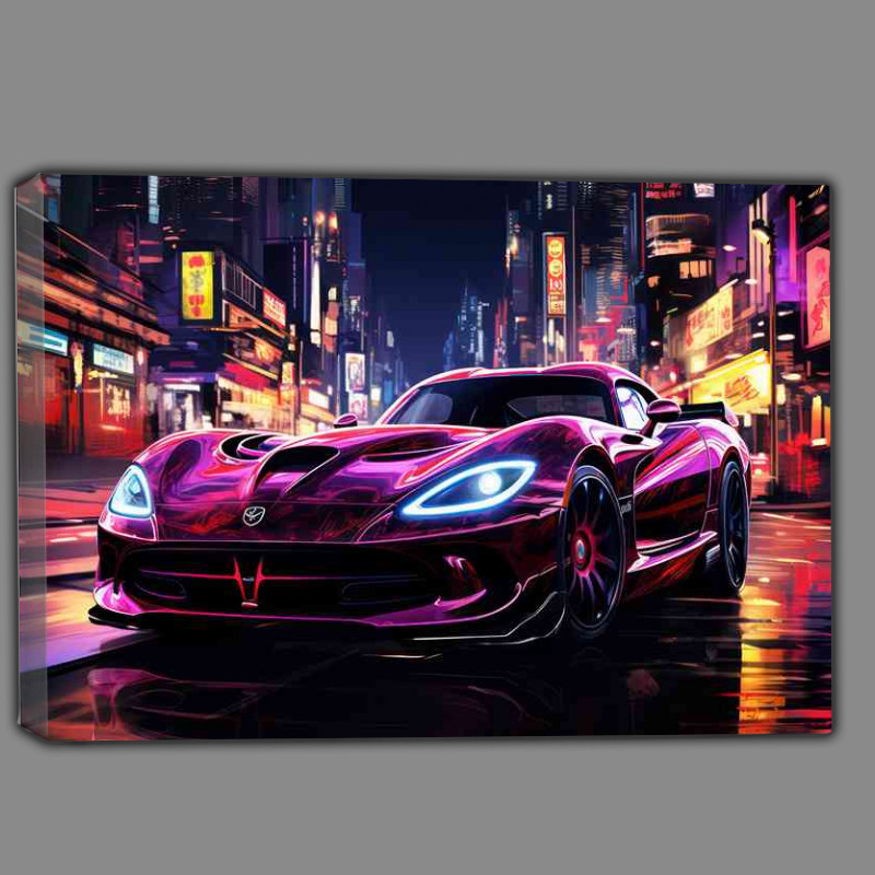 Buy Canvas : (Cyberpunk Neon light purple street racing car)
