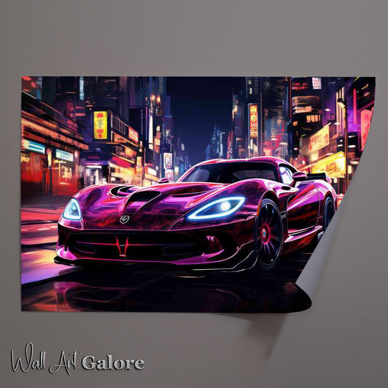 Buy Unframed Poster : (Cyberpunk Neon light purple street racing car)