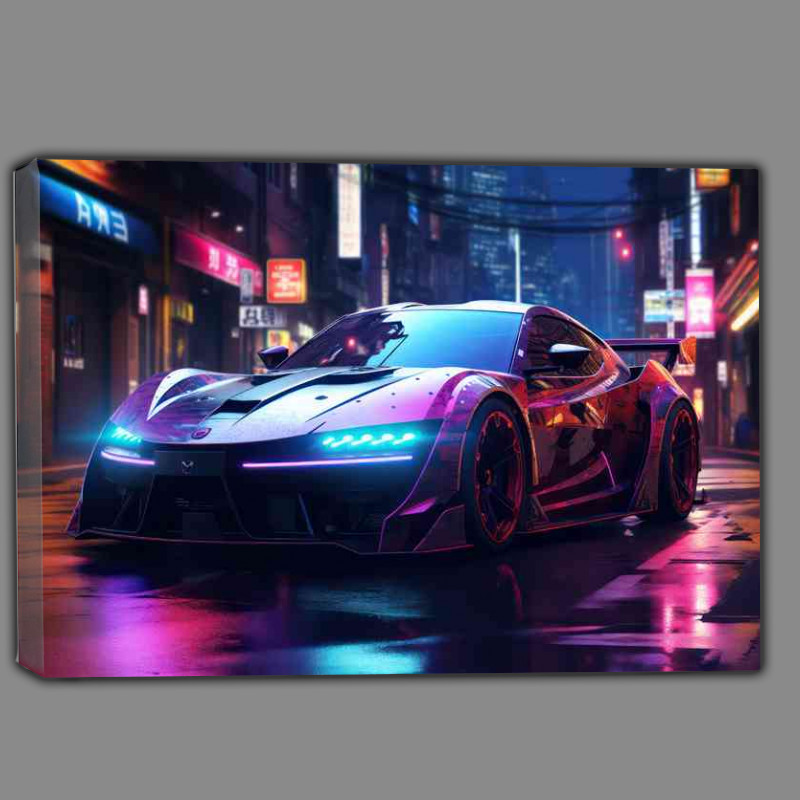 Buy Canvas : (Electric sports car in an urban city at night)