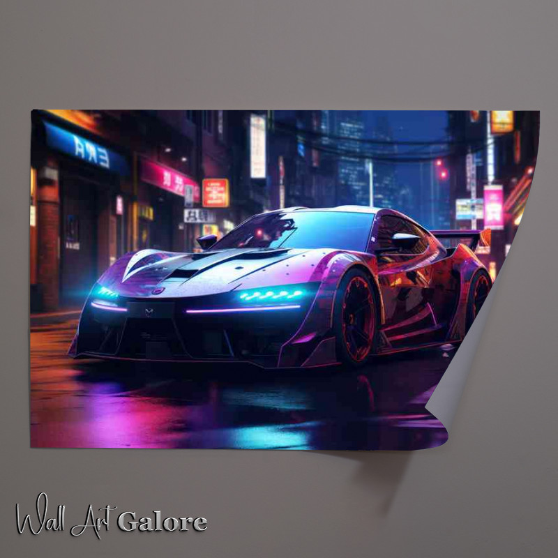 Buy Unframed Poster : (Electric sports car in an urban city at night)
